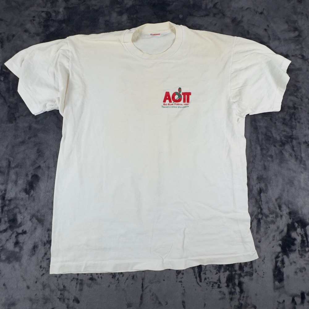 Vintage 1990 AOII Red Rose Fruit of the Loom T-Shirt XL White Formal Panda